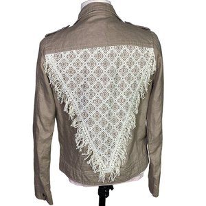 Rip Curl lightweight fringe crochet granny hippie collar linen cotton jacket S